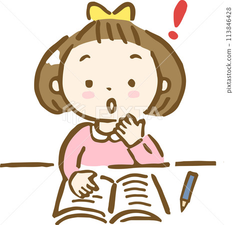 一個女孩在學習時表情驚訝的手繪插圖 一個女孩在學習時表情驚訝的手繪插圖 113846428