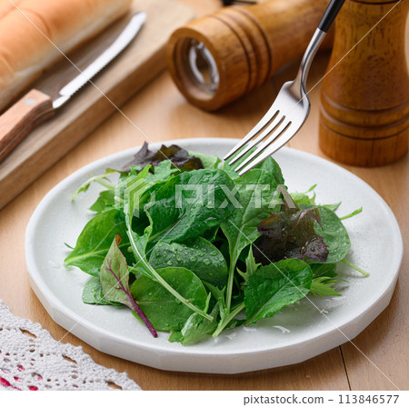 Fresh and simple baby leaf salad Fresh and simple baby leaf salad 113846577