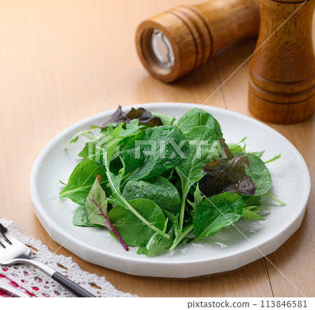 Fresh and simple baby leaf salad 113846581