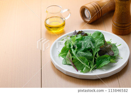 Fresh and simple baby leaf salad 113846582