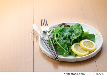 Fresh and simple baby leaf salad 113846592