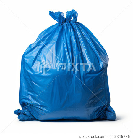 Trash, blue garbage bag full, on white background clipping path 113846786
