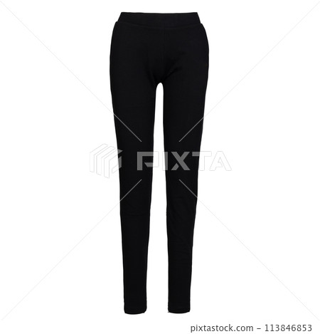 Basic Black Slim-Fit Trousers, Femal. Front view. Basic Black Slim-Fit Trousers, Femal. Front view. 113846853