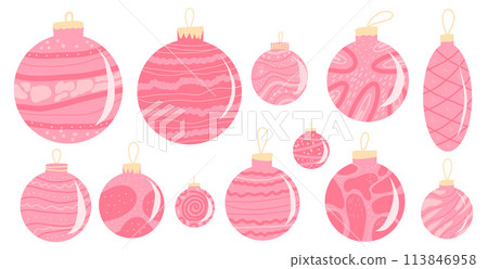 Christmas toys set. Merry Christmas hand drawn toys. Festive holiday symbols. Happy New Year. Vector flat illustration. 113846958