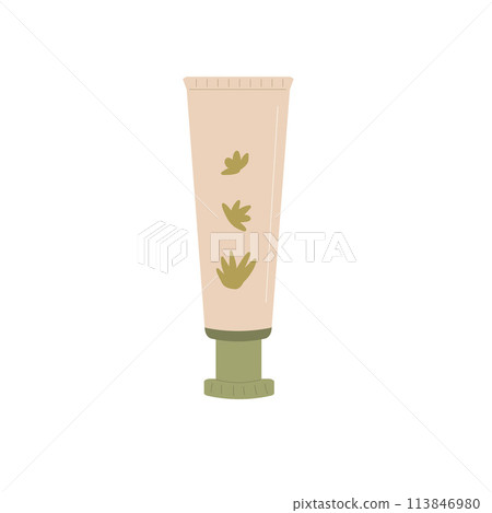 Lip balm. Chapstick cosmetics tube isolated on white background. Beauty home procedure product. Cleansing and moisturizing face skincare. Serum face cream for spa. Vector illustration. 113846980
