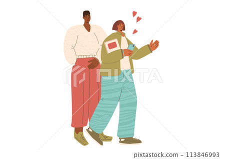 Bloggers livestreaming character. Modern teenagers with camera make collaboration content isolated on white background. Blog and social media influencers team. KOL vector flat illustration. Bloggers livestreaming character. Modern teenagers with camera make collaboration content isolated on white background. Blog and social media influencers team. KOL vector flat illustration. 113846993