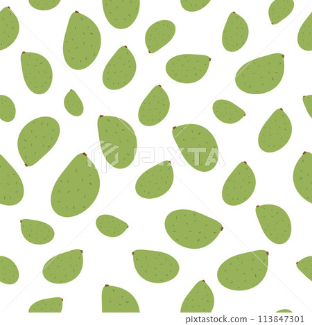 Avocado seamless pattern. Tropical fresh fruit endless background. Different scale whole avocado elements repeat cover. Healthy vegan food loop ornament. Vector hand drawn illustration. Avocado seamless pattern. Tropical fresh fruit endless background. Different scale whole avocado elements repeat cover. Healthy vegan food loop ornament. Vector hand drawn illustration. 113847301