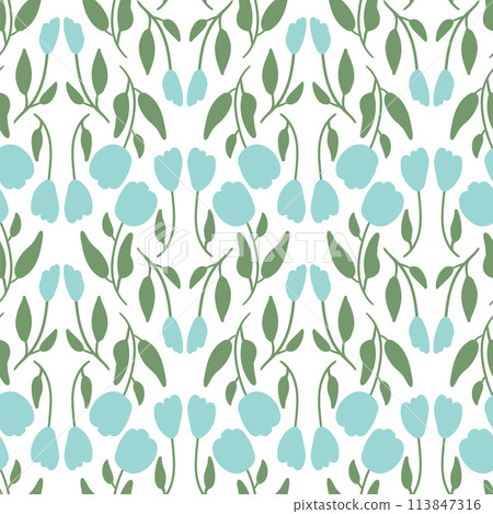 Flowers simple seamless pattern. Blue wildflowers endless background. Summer meadow repeat cover. Botanic loop ornament. Vector hand drawn illustration. Flowers simple seamless pattern. Blue wildflowers endless background. Summer meadow repeat cover. Botanic loop ornament. Vector hand drawn illustration. 113847316