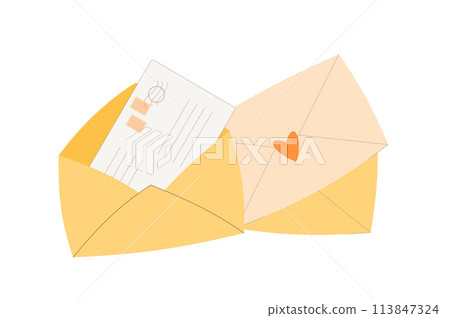 Greeting cards in envelope isolated on white background. Vector illustration. Greeting cards in envelope isolated on white background. Vector illustration. 113847324