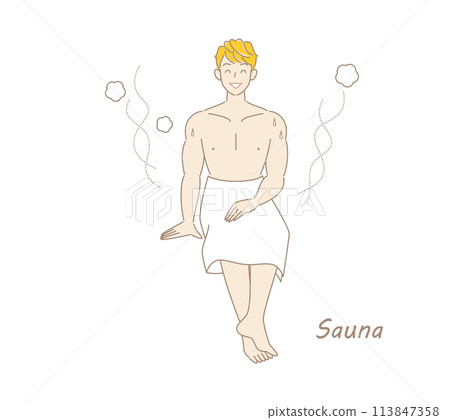 A refreshing man who moves from the sauna to the cold bath and then to the rest area to cool down in the fresh air. A refreshing man who moves from the sauna to the cold bath and then to the rest area to cool down in the fresh air. 113847358