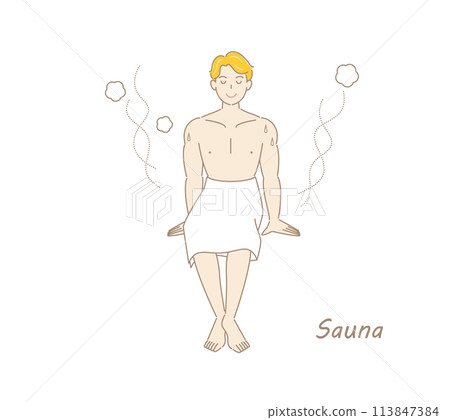 A refreshing man who moves from the sauna to the cold bath and then to the rest area to cool down in the fresh air. A refreshing man who moves from the sauna to the cold bath and then to the rest area to cool down in the fresh air. 113847384