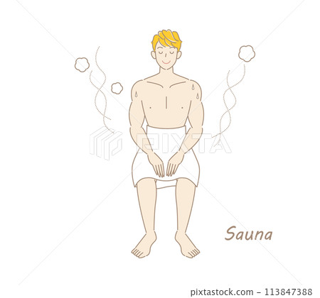 從桑拿房洗完冷水澡後,精神煥發的男人走到休息區,在新鮮的空氣中給身體降溫。 從桑拿房洗完冷水澡後,精神煥發的男人走到休息區,在新鮮的空氣中給身體降溫。 113847388