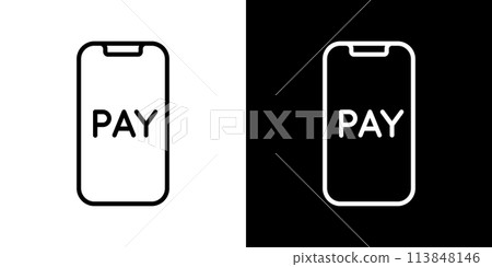 智慧型手機上無現金支付的線條畫圖示集 智慧型手機上無現金支付的線條畫圖示集 113848146