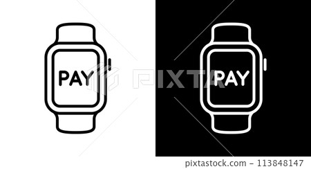 智慧手錶無現金支付的線條畫圖示集 113848147