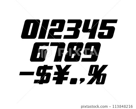 Original number font (0-9) / Italic, Stylish 113848216
