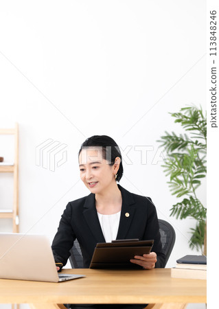 Business woman, middle-aged woman, lawyer, PC Business woman, middle-aged woman, lawyer, PC 113848246