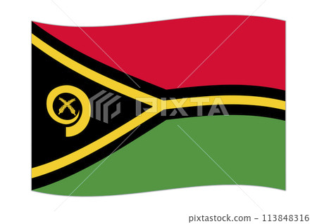 Waving flag of the country Vanuatu. Vector illustration. Waving flag of the country Vanuatu. Vector illustration. 113848316