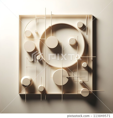 Minimalist artwork made up of geometric shapes and lines,using light to create depth and dimension. 113849571