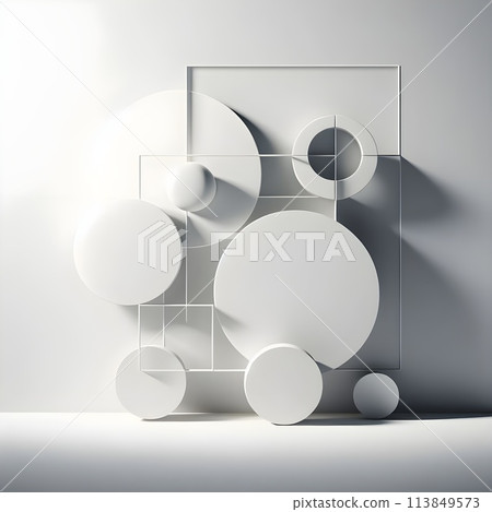 Minimalist artwork made up of geometric shapes and lines,using light to create depth and dimension. 113849573