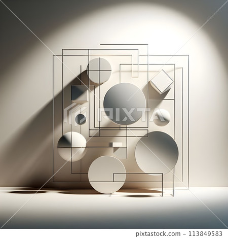 Minimalist artwork made up of geometric shapes and lines,using light to create depth and dimension. 113849583