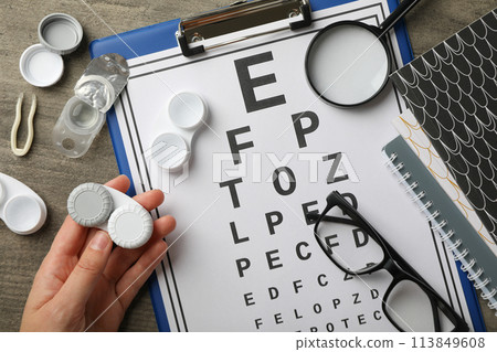 Contact lenses with accessories and a sight test plate Contact lenses with accessories and a sight test plate 113849608