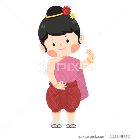 Kid girl in Thai traditional dress cartoon Kid girl in Thai traditional dress cartoon 113849773
