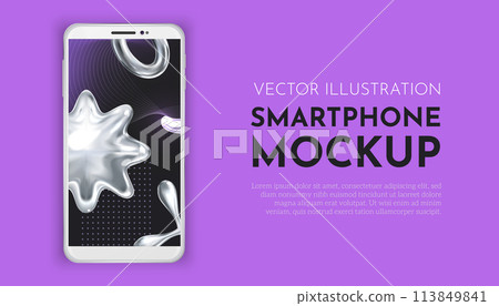 Realistic Y2K chrome elements smartphone mockup template with metallic shapes 113849841