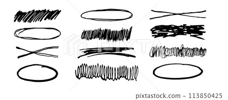 Underlines set brush stroke, marker lines grunge curve, wavy free hand marks textured simple borders strikethrough isolated on white background. Creative collection scribble brush or crayon checks 113850425