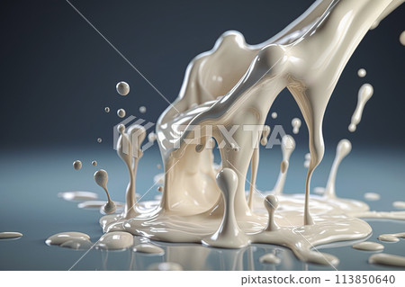 Milk splash. White color liquid splashing. Generative Ai illustration 113850640