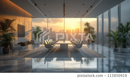 large modern office, with panoramic window 113850919