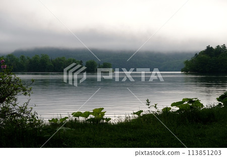 Lake Akan, surrounded by nature and fresh greenery Lake Akan, surrounded by nature and fresh greenery 113851203
