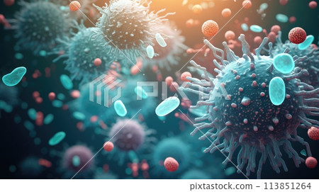 Microscopic close-up of pink bacteria. International Day for Biological Diversity. AI generative 113851264