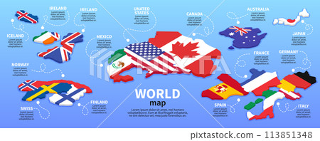 Isometric countries infographics 113851348