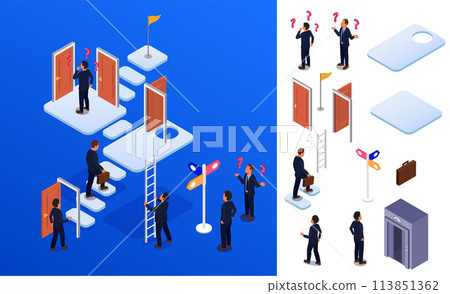 Isometric ways of choosing icons with illustration 113851362