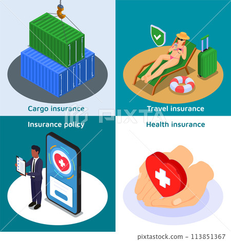 Isometric insurance illustration collection with different categories 113851367