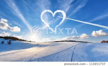 心形的雲，在蔚藍的天空 113851737