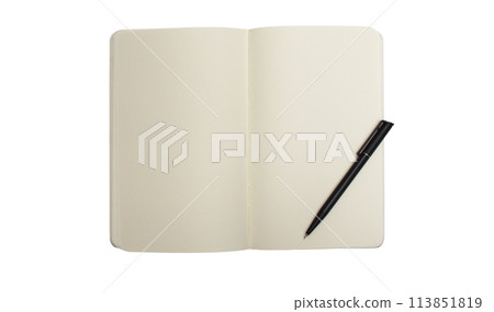 open blank notebook and pen on white open blank notebook and pen on white 113851819