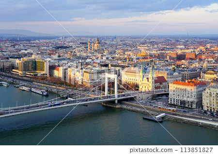 Beautiful Budapest panorama with Danube river with bridges from Gellert Hill 113851827
