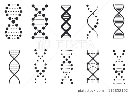 DNA icons set. DNA, genetic sign, elements and icons collection. Spiral molecule medical bio tech vector icons. Human dna DNA icons set. DNA, genetic sign, elements and icons collection. Spiral molecule medical bio tech vector icons. Human dna 113852192