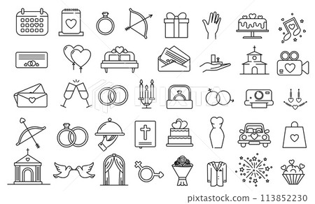 Wedding, marrying, ceremony line icons. Minimalist thin linear web icons bundle. Wedding Editable Stroke Line Icons Wedding, marrying, ceremony line icons. Minimalist thin linear web icons bundle. Wedding Editable Stroke Line Icons 113852230