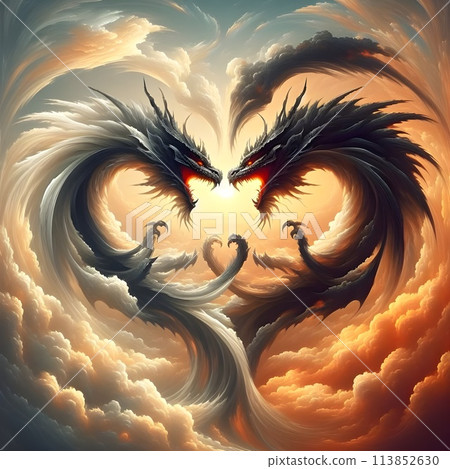 Two ferocious dragons fought in the sky until they became the shape of love. 113852630