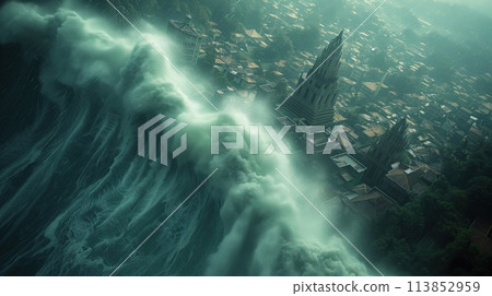flooded city streets raging disaster 113852959