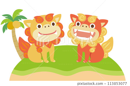 Shisa floating in the tropical sea / vector / illustration 113853077