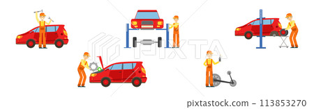 Car Service Man Worker Character Repair Auto Vector Set Car Service Man Worker Character Repair Auto Vector Set 113853270