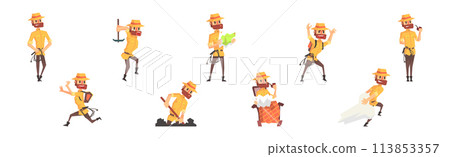 Bearded Man Archaeologist Scientist Character in Different Situation Vector Set Bearded Man Archaeologist Scientist Character in Different Situation Vector Set 113853357