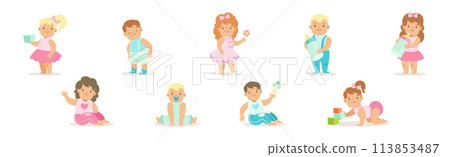 Baby Boy and Girl Infant Character Vector Set 113853487