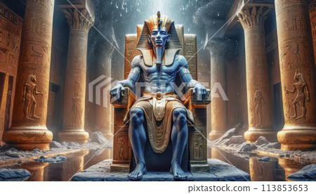 The beautiful Egyptian goddess-pharaoh Tutankhamun sits on a golden throne in the temple of Thebes The beautiful Egyptian goddess-pharaoh Tutankhamun sits on a golden throne in the temple of Thebes 113853653