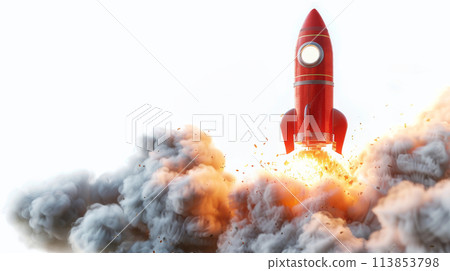 Vintage Rocket Launch with Intense Smoke Trail Vintage Rocket Launch with Intense Smoke Trail 113853798