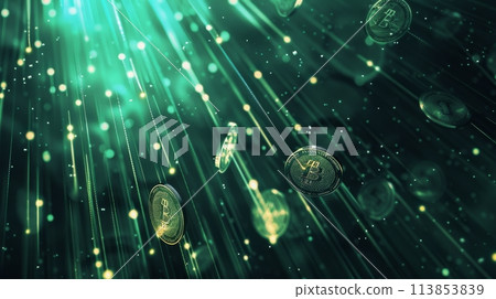 Digital Bitcoin Rain in Neon Green Digital Bitcoin Rain in Neon Green 113853839