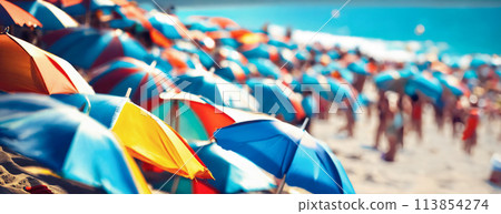 Summer sea image: beach umbrella on sand Summer sea image: beach umbrella on sand 113854274